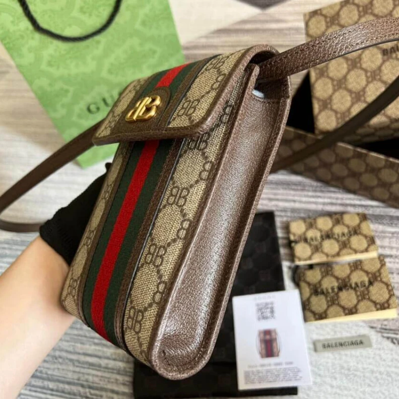 Louis vuitton locations 3 inner c Balenciaga x Gucci Hacker Phone Bag Coffee