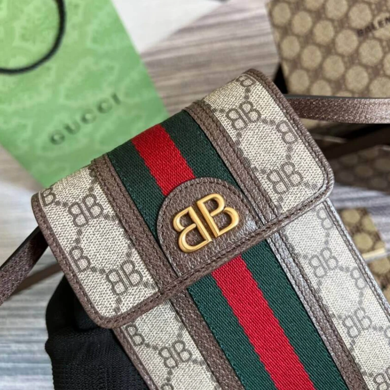 Louis vuitton locations 3 inner c Balenciaga x Gucci Hacker Phone Bag Coffee