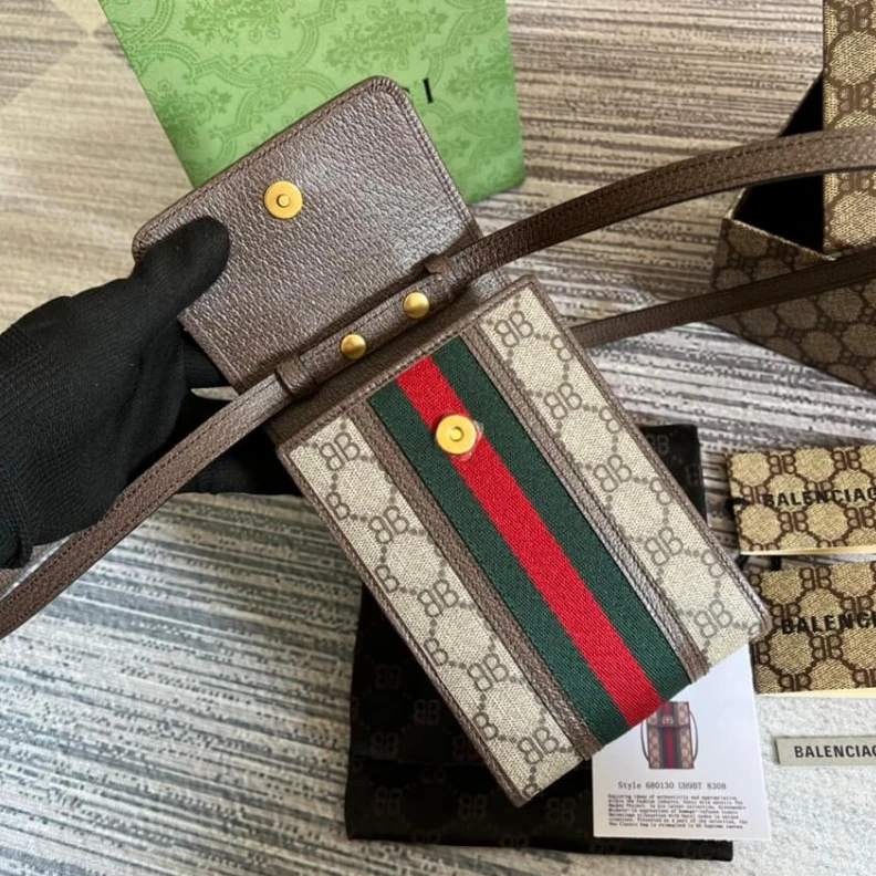 Louis vuitton locations 3 inner c Balenciaga x Gucci Hacker Phone Bag Coffee