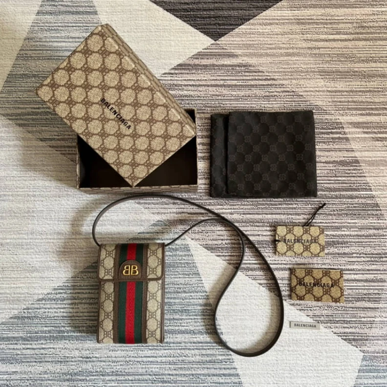 Louis vuitton locations 3 inner c Balenciaga x Gucci Hacker Phone Bag Coffee