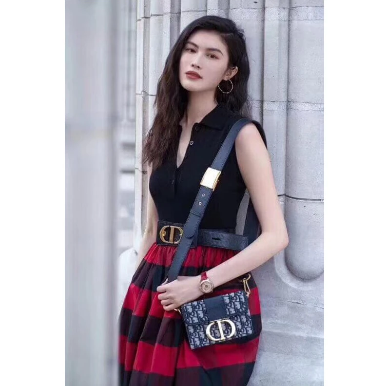Top lv 17.5 x 11 Christian Dior 30 Montaigne Box Bag Blue Oblique Jacquard