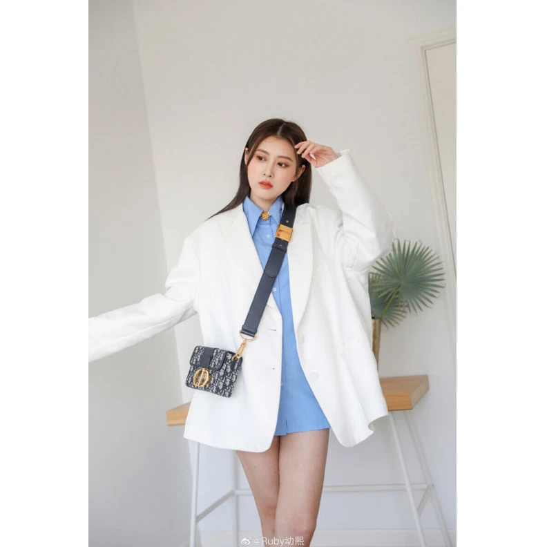 Top lv 17.5 x 11 Christian Dior 30 Montaigne Box Bag Blue Oblique Jacquard