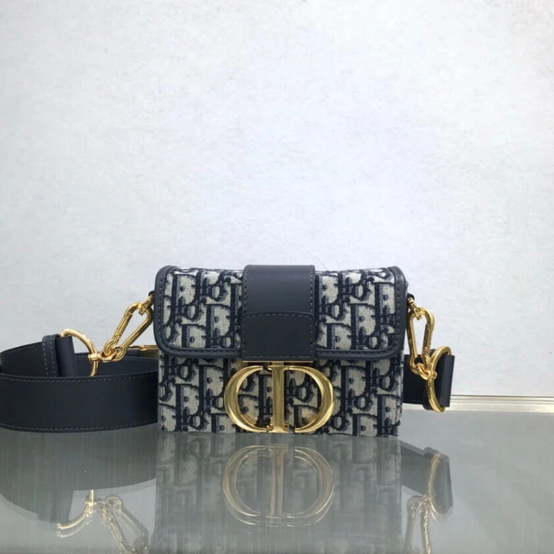 Top lv 17.5 x 11 Christian Dior 30 Montaigne Box Bag Blue Oblique Jacquard