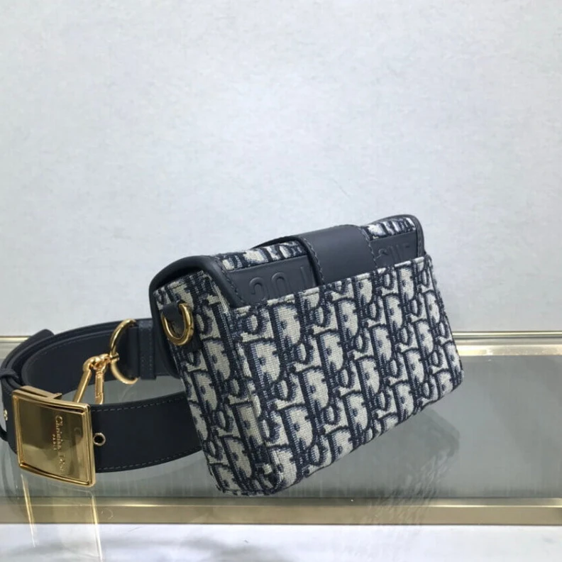 Top lv 17.5 x 11 Christian Dior 30 Montaigne Box Bag Blue Oblique Jacquard