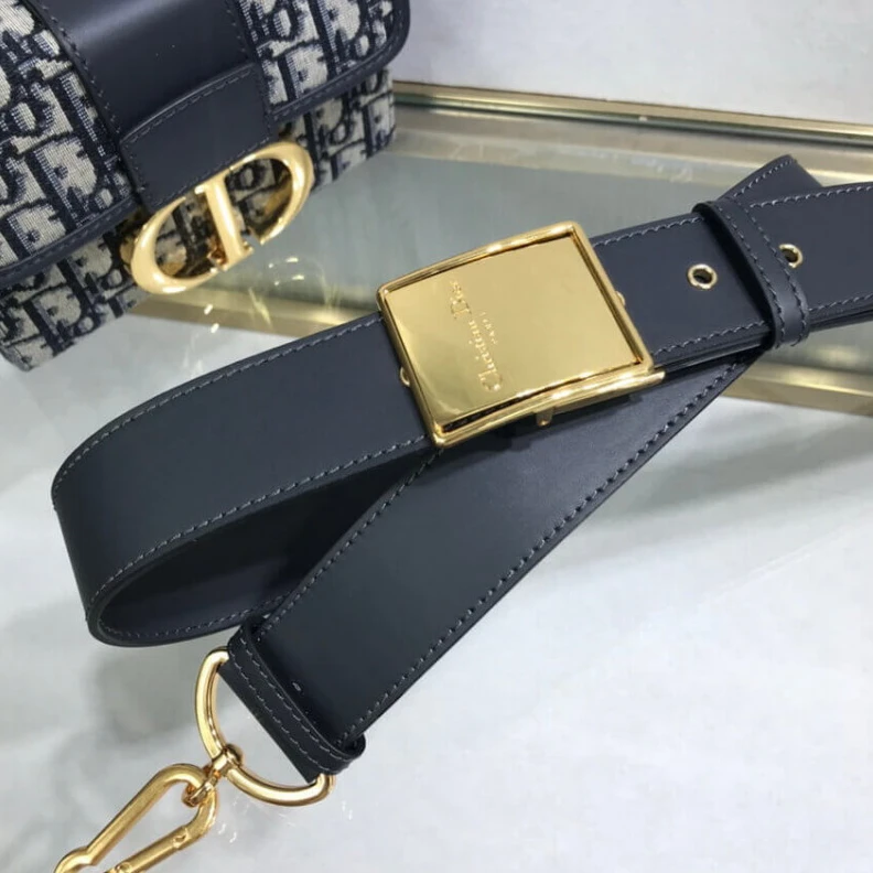 Top lv 17.5 x 11 Christian Dior 30 Montaigne Box Bag Blue Oblique Jacquard