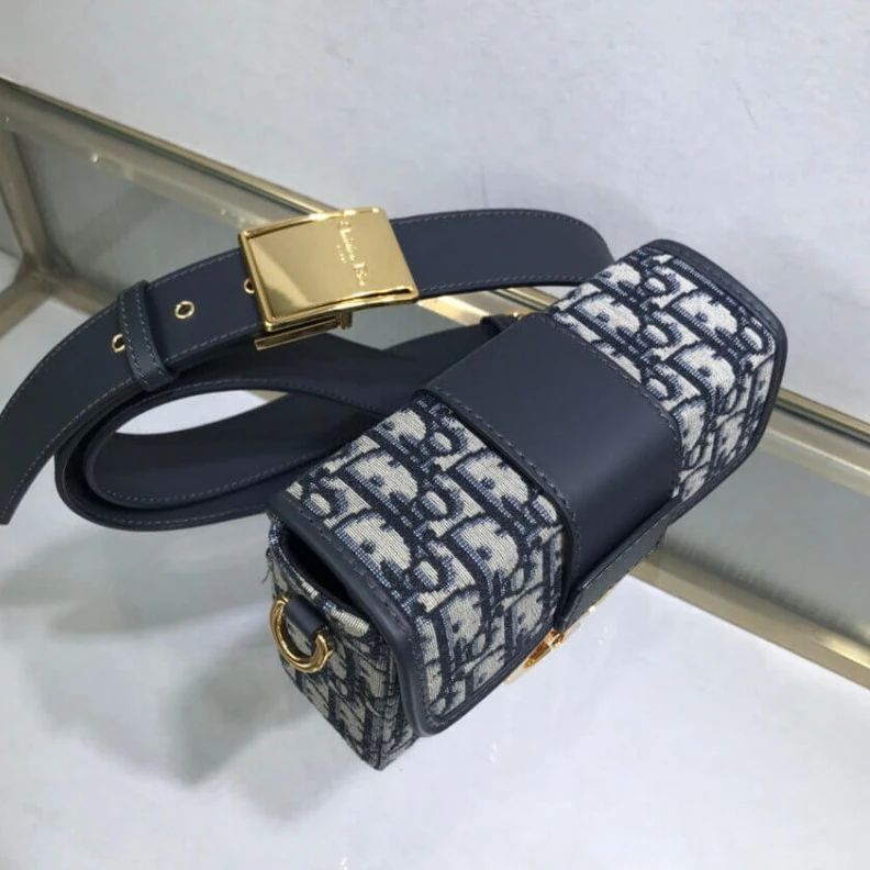 Top lv 17.5 x 11 Christian Dior 30 Montaigne Box Bag Blue Oblique Jacquard