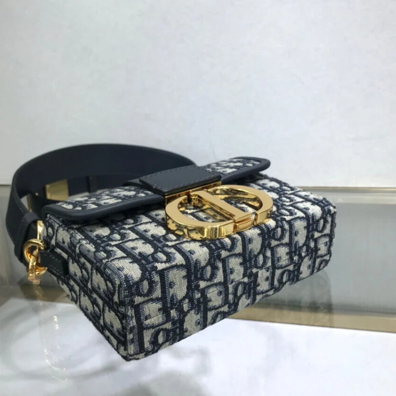 Top lv 17.5 x 11 Christian Dior 30 Montaigne Box Bag Blue Oblique Jacquard