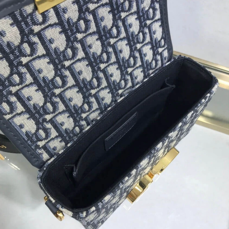 Top lv 17.5 x 11 Christian Dior 30 Montaigne Box Bag Blue Oblique Jacquard