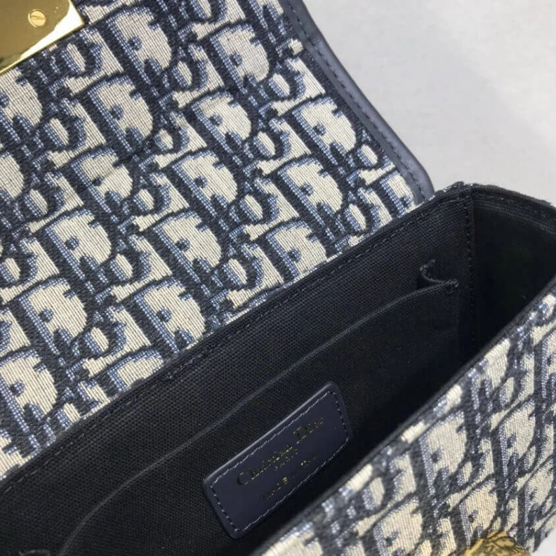 Top lv 17.5 x 11 Christian Dior 30 Montaigne Box Bag Blue Oblique Jacquard