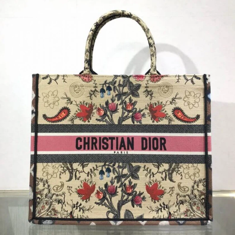Louis vuitton locations 'Christia Christian Dior Book Tote Broderie Flowers Multicolore