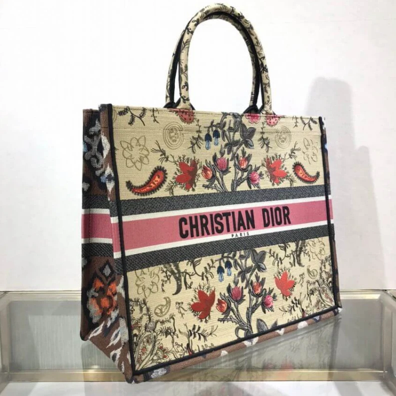Louis vuitton locations 'Christia Christian Dior Book Tote Broderie Flowers Multicolore