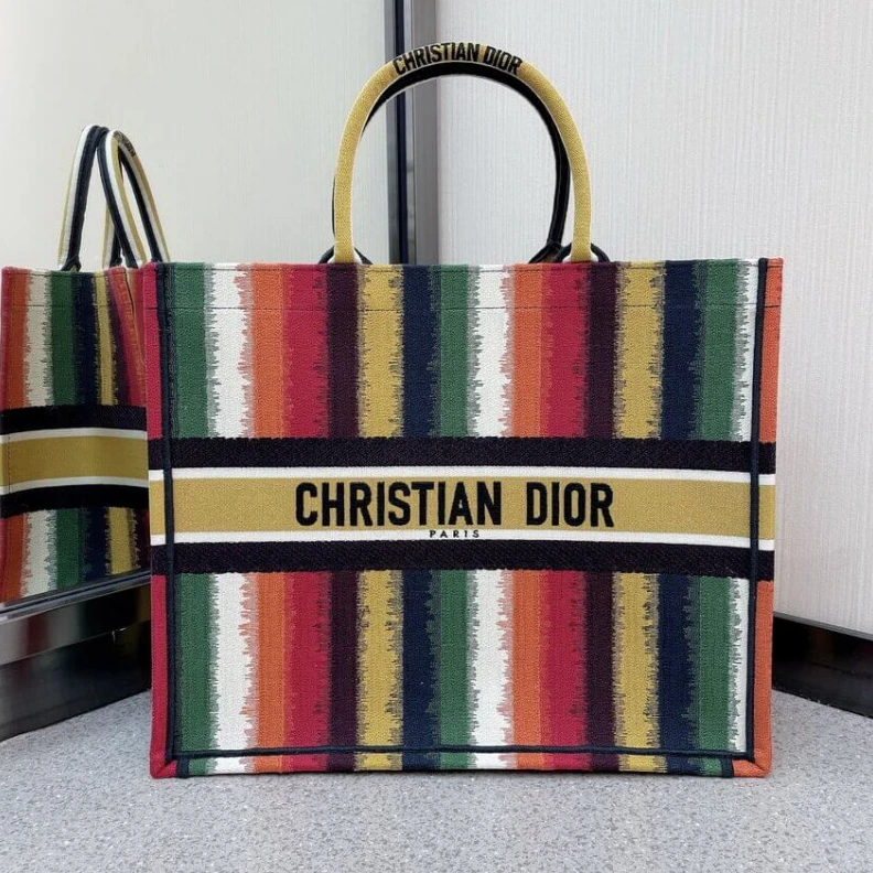 Replica bags Can be ca Christian Dior Book Tote Multicolor D-Stripes Embroidery