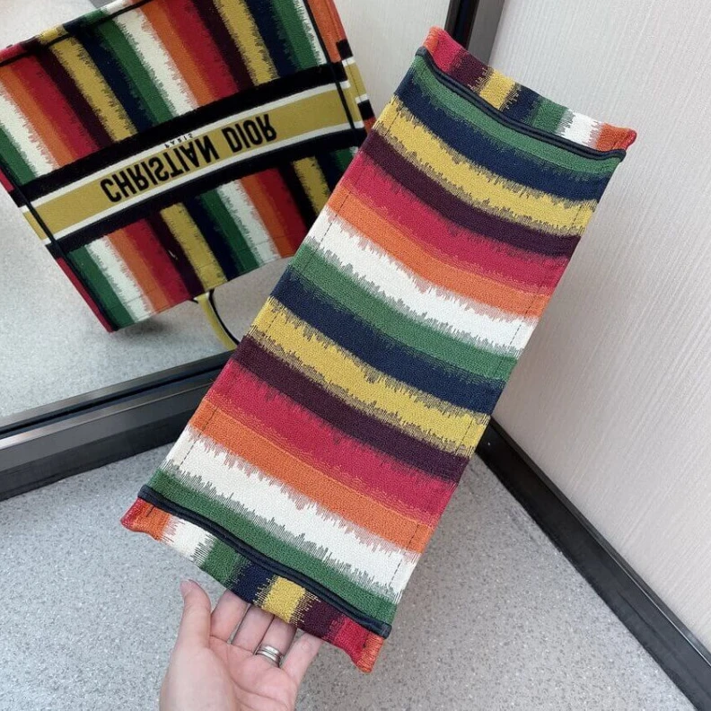 Replica bags Can be ca Christian Dior Book Tote Multicolor D-Stripes Embroidery