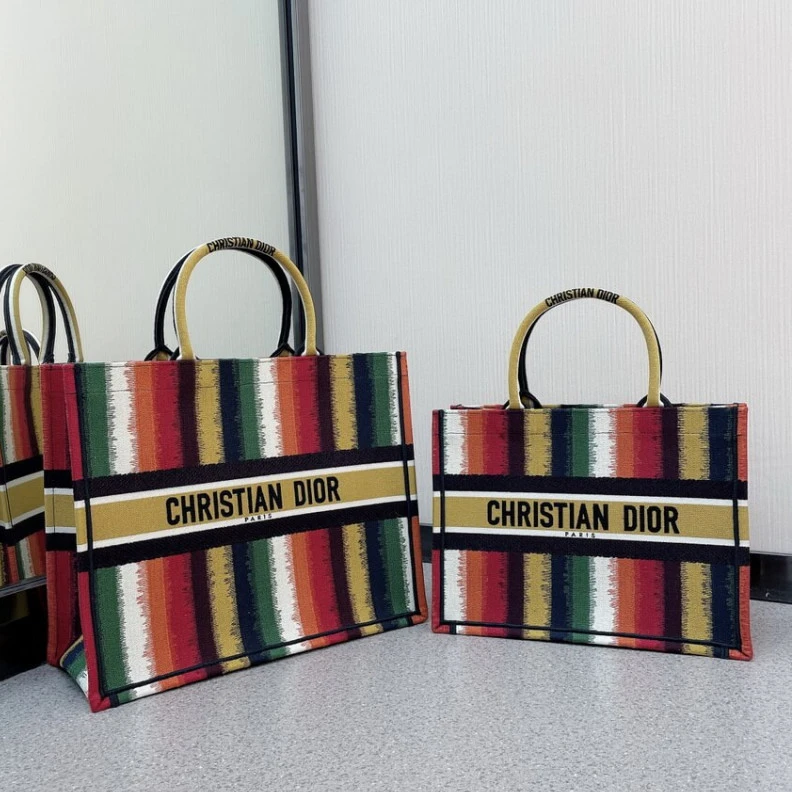 Replica bags Can be ca Christian Dior Book Tote Multicolor D-Stripes Embroidery