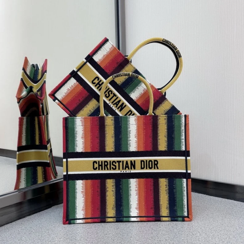Replica bags Can be ca Christian Dior Book Tote Multicolor D-Stripes Embroidery
