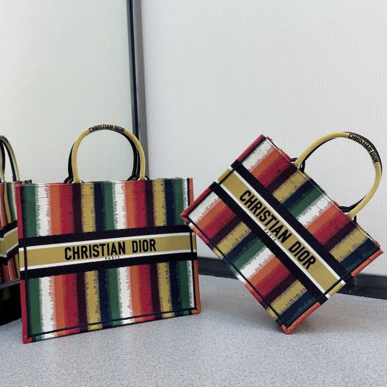 Replica bags Can be ca Christian Dior Book Tote Multicolor D-Stripes Embroidery