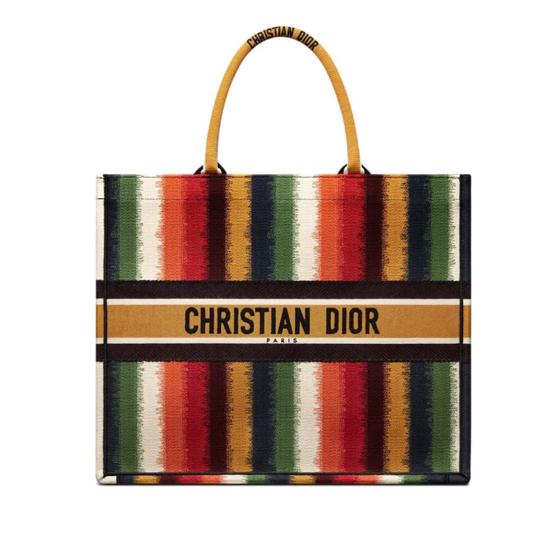 Can be ca Christian Dior Book Tote Multicolor D-Stripes Embroidery