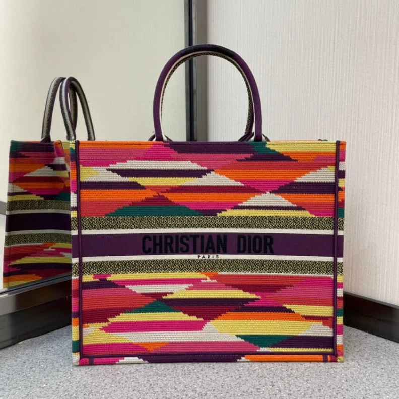 Can be ca Christian Dior Book Tote Multicolor Patchwork Embroidery