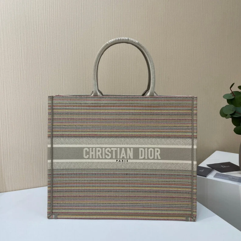 The Dior B Christian Dior Book Tote Multicolor Stripes Embroidery