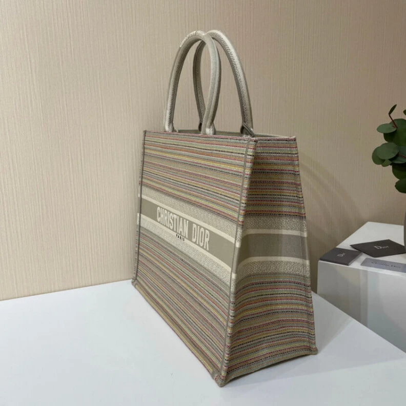 Top lv The Dior B Christian Dior Book Tote Multicolor Stripes Embroidery