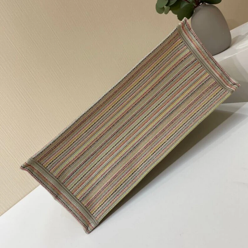Top lv The Dior B Christian Dior Book Tote Multicolor Stripes Embroidery