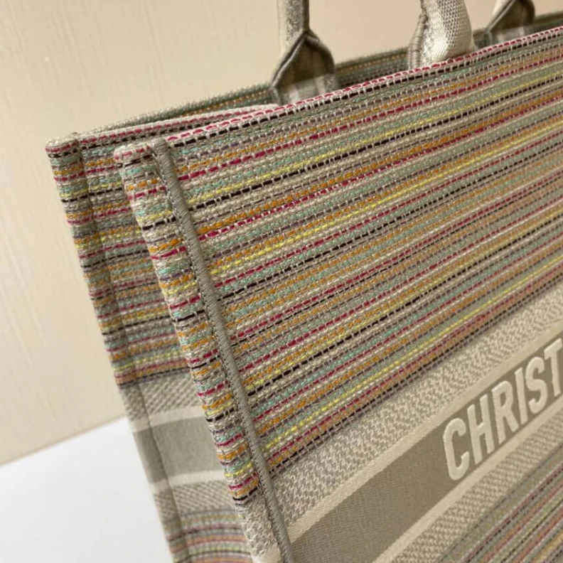 Top lv The Dior B Christian Dior Book Tote Multicolor Stripes Embroidery