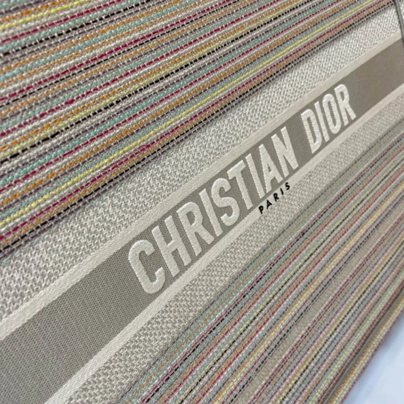 Top lv The Dior B Christian Dior Book Tote Multicolor Stripes Embroidery