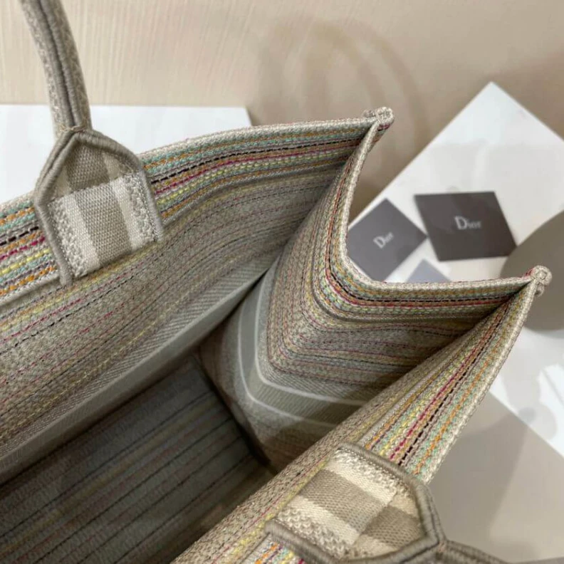 Top lv The Dior B Christian Dior Book Tote Multicolor Stripes Embroidery