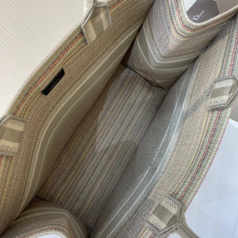 Top lv The Dior B Christian Dior Book Tote Multicolor Stripes Embroidery
