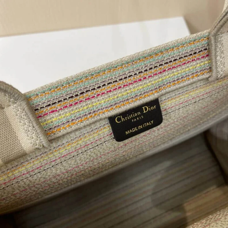 Top lv The Dior B Christian Dior Book Tote Multicolor Stripes Embroidery