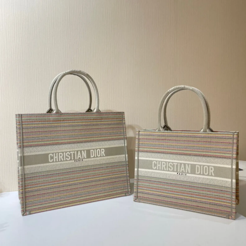 Top lv The Dior B Christian Dior Book Tote Multicolor Stripes Embroidery