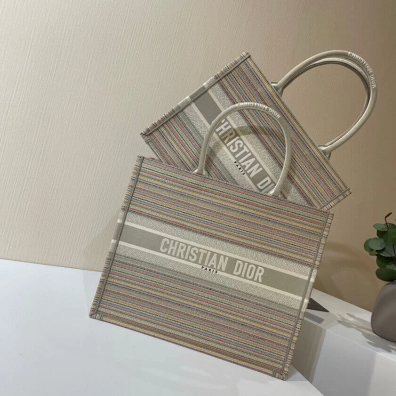 Top lv The Dior B Christian Dior Book Tote Multicolor Stripes Embroidery
