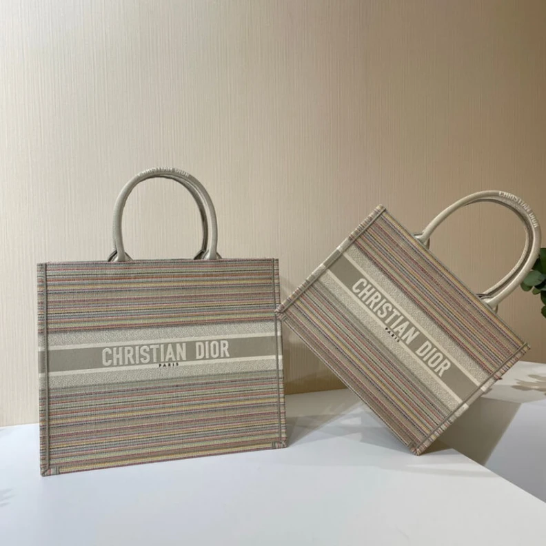 Top lv The Dior B Christian Dior Book Tote Multicolor Stripes Embroidery