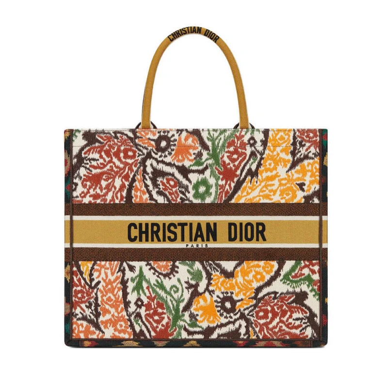 Can be ca Christian Dior Book Tote Yellow Multicolor Dior Paisley Embroidery