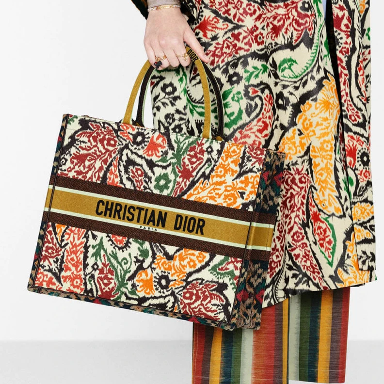 Shop shoulder bags Can be ca Christian Dior Book Tote Yellow Multicolor Dior Paisley Embroidery