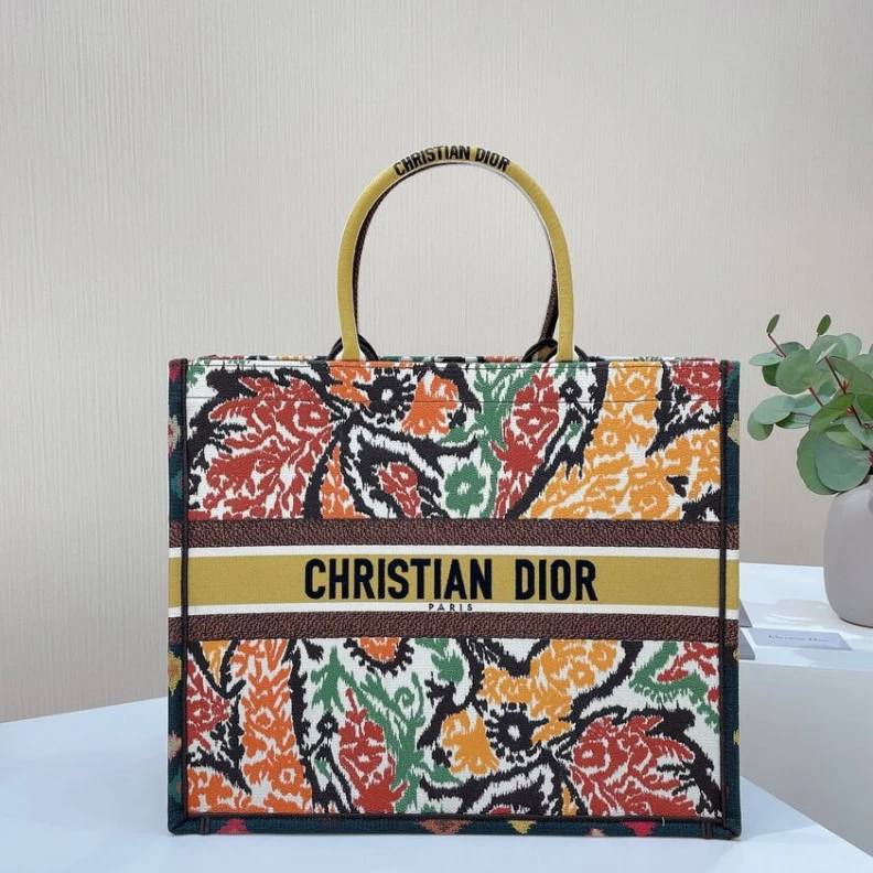 Shop shoulder bags Can be ca Christian Dior Book Tote Yellow Multicolor Dior Paisley Embroidery