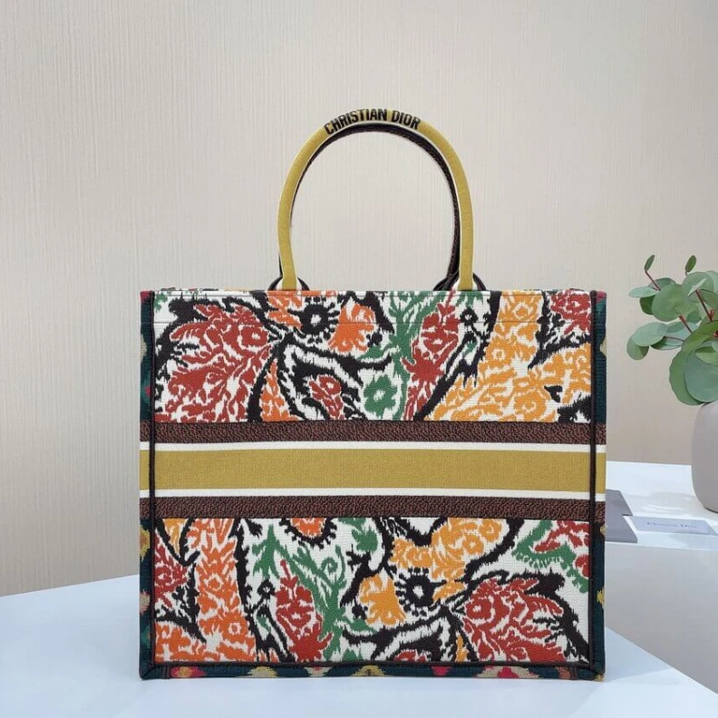 Shop shoulder bags Can be ca Christian Dior Book Tote Yellow Multicolor Dior Paisley Embroidery