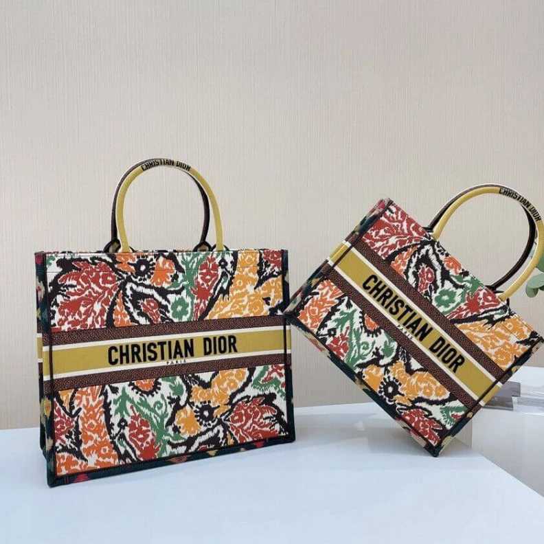 Shop shoulder bags Can be ca Christian Dior Book Tote Yellow Multicolor Dior Paisley Embroidery