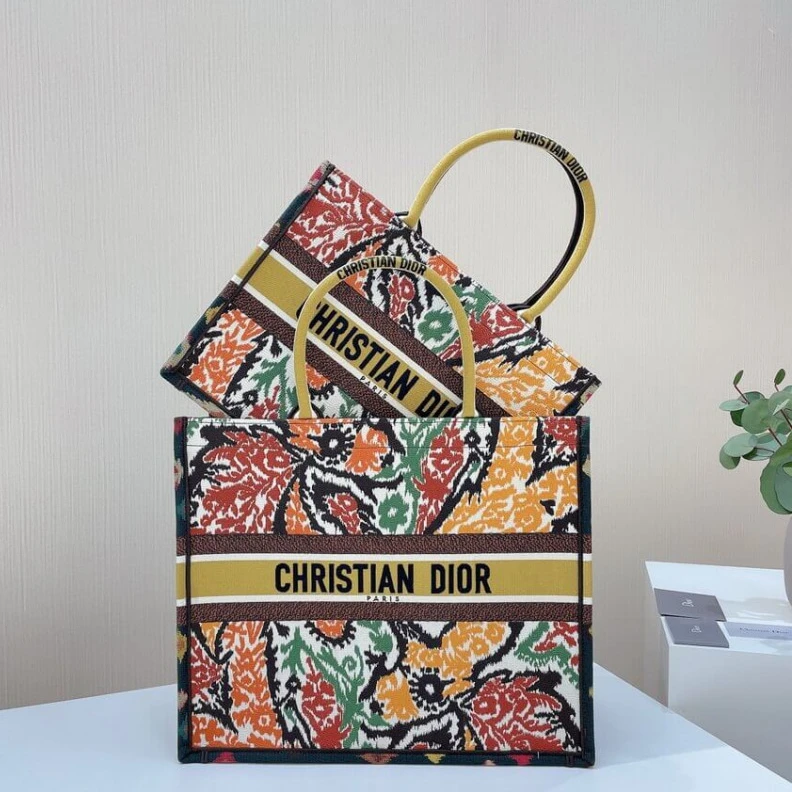 Shop shoulder bags Can be ca Christian Dior Book Tote Yellow Multicolor Dior Paisley Embroidery