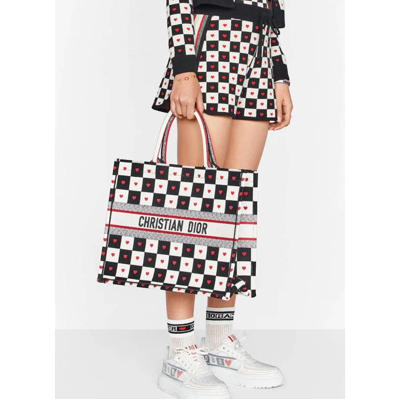 Replica bags lv Christian Dior Dioramour Book Tote D-Chess Heart Embroidery
