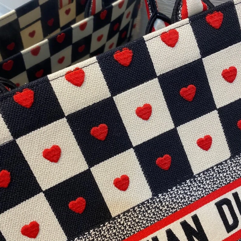 Replica bags lv Christian Dior Dioramour Book Tote D-Chess Heart Embroidery