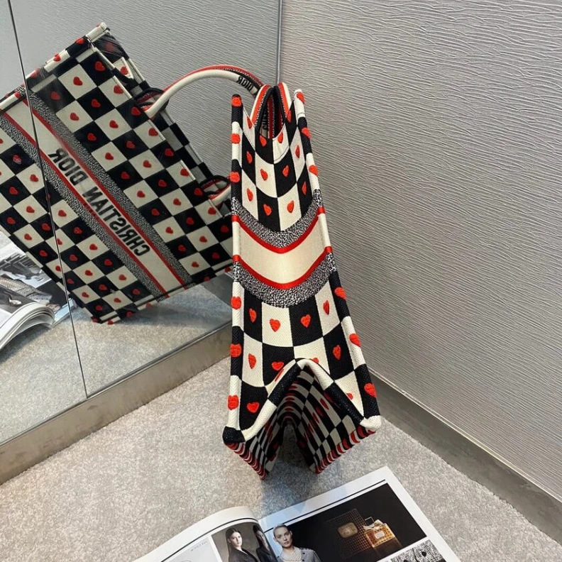 Replica bags lv Christian Dior Dioramour Book Tote D-Chess Heart Embroidery