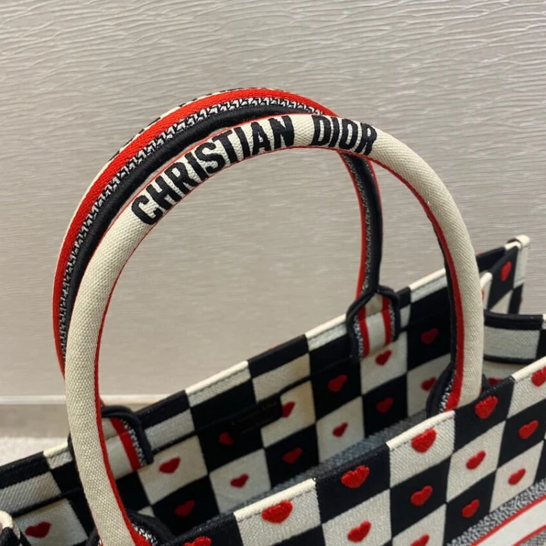 Replica bags lv Christian Dior Dioramour Book Tote D-Chess Heart Embroidery
