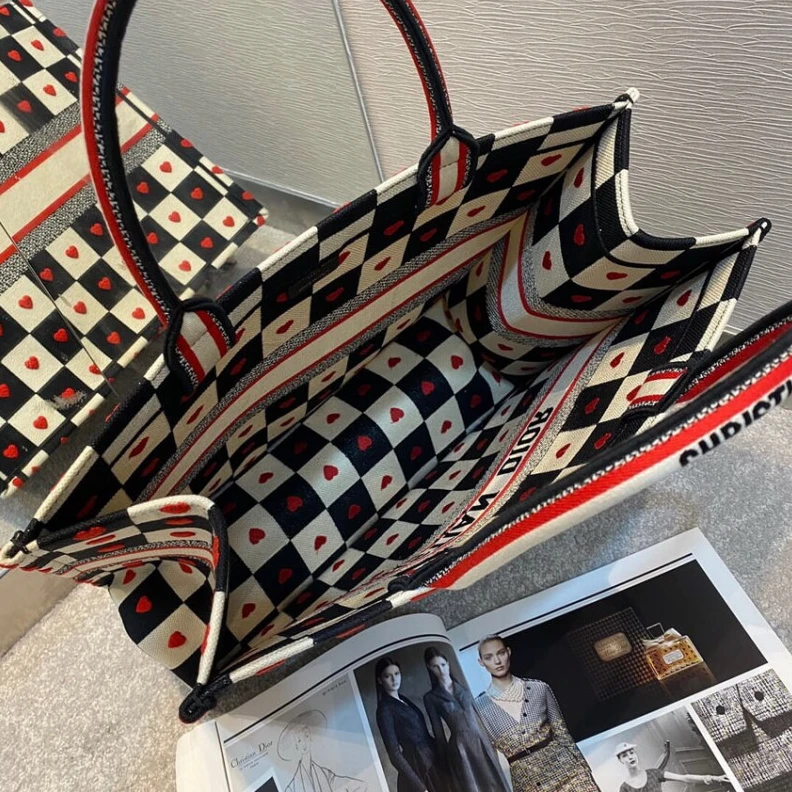 Replica bags lv Christian Dior Dioramour Book Tote D-Chess Heart Embroidery
