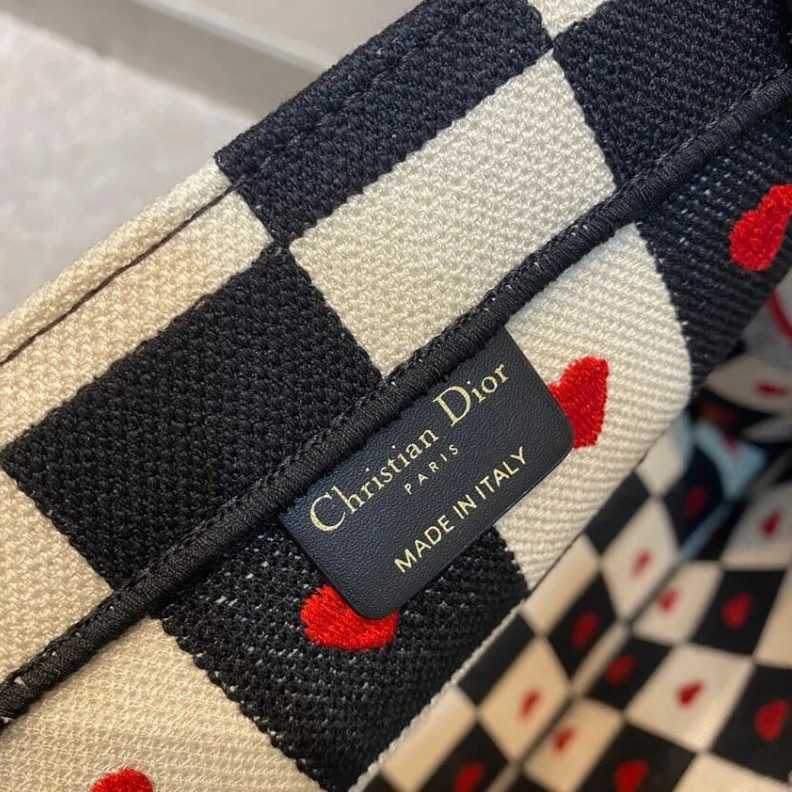Replica bags lv Christian Dior Dioramour Book Tote D-Chess Heart Embroidery