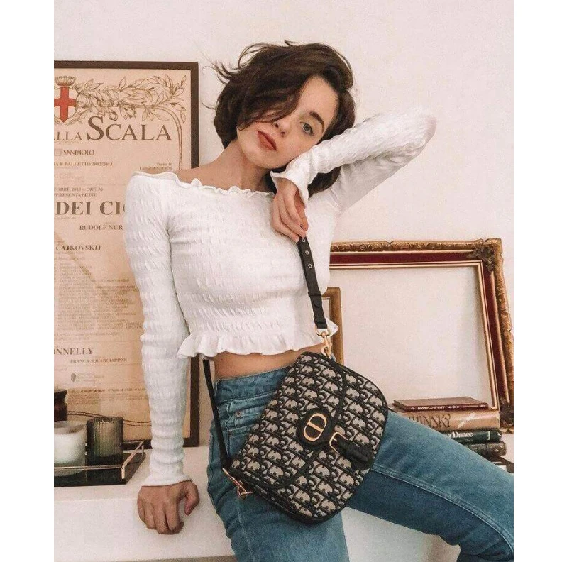 Replica ysl bags Embossed Christian Dior Medium Bobby Bag Blue Oblique Jacquard
