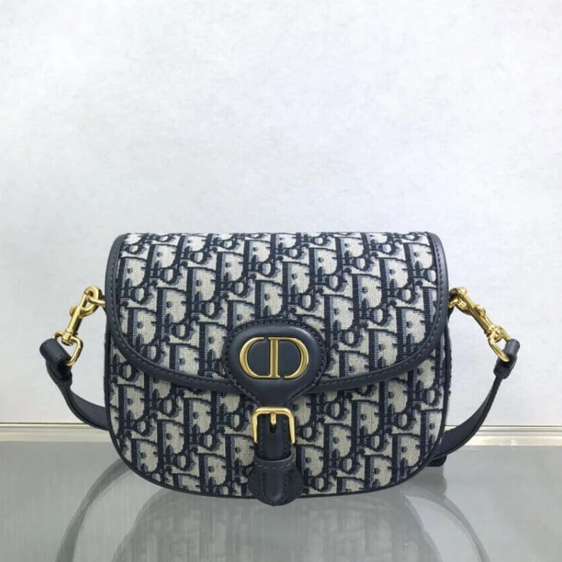 Replica ysl bags Embossed Christian Dior Medium Bobby Bag Blue Oblique Jacquard