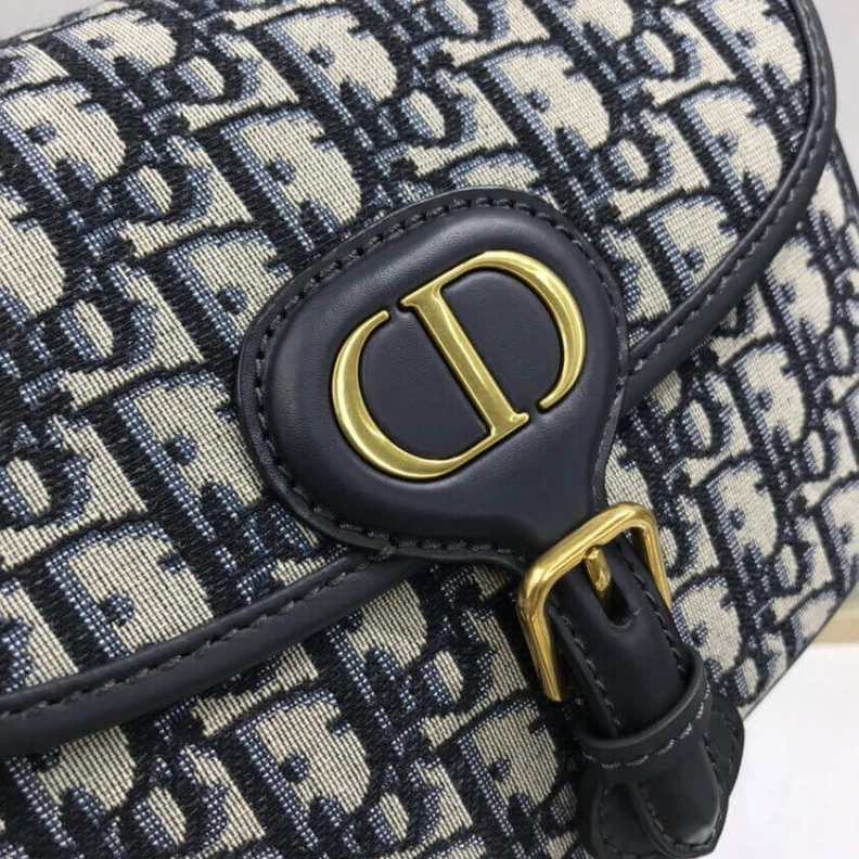 Replica ysl bags Embossed Christian Dior Medium Bobby Bag Blue Oblique Jacquard