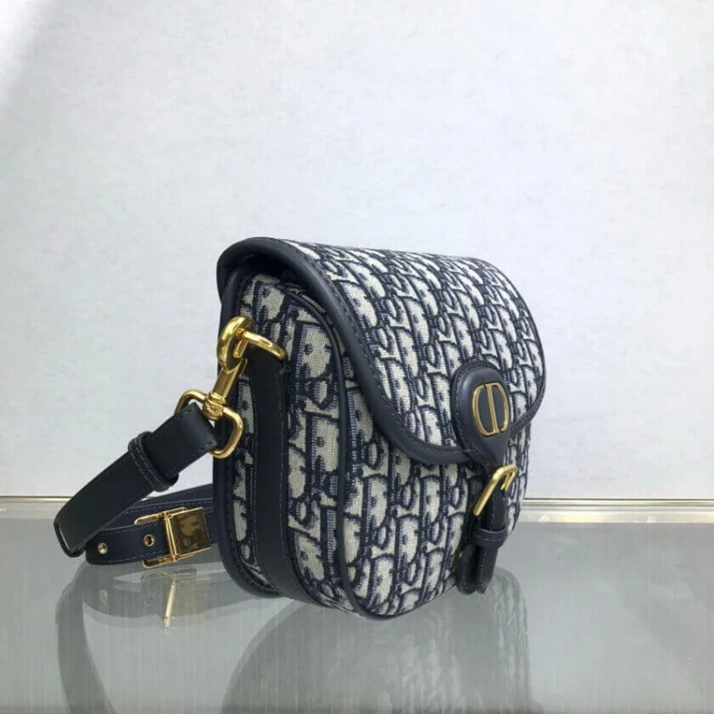 Replica ysl bags Embossed Christian Dior Medium Bobby Bag Blue Oblique Jacquard