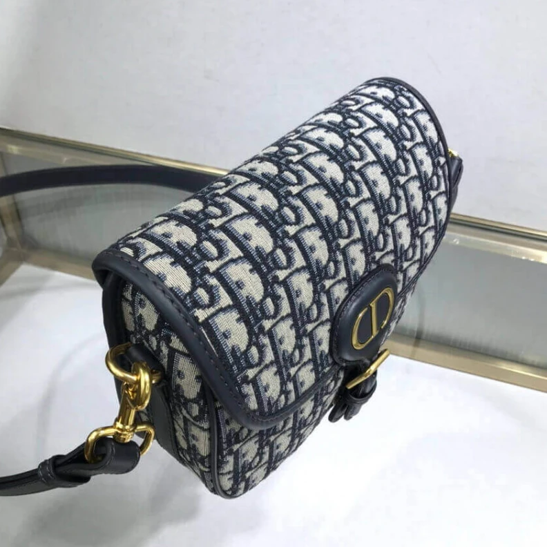Replica ysl bags Embossed Christian Dior Medium Bobby Bag Blue Oblique Jacquard